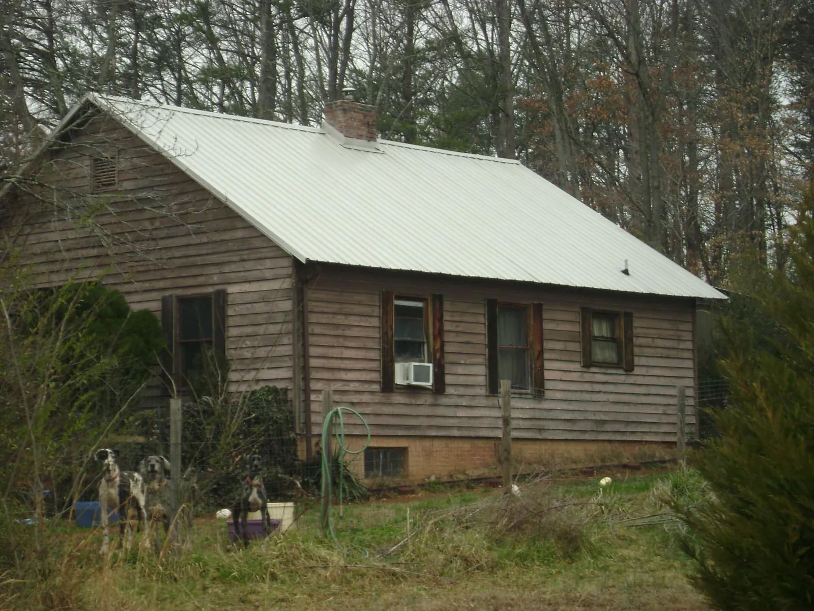 White metal roof on an old wood sided farmhouse, from a Metal Roof Installation job in Chestnut Mound